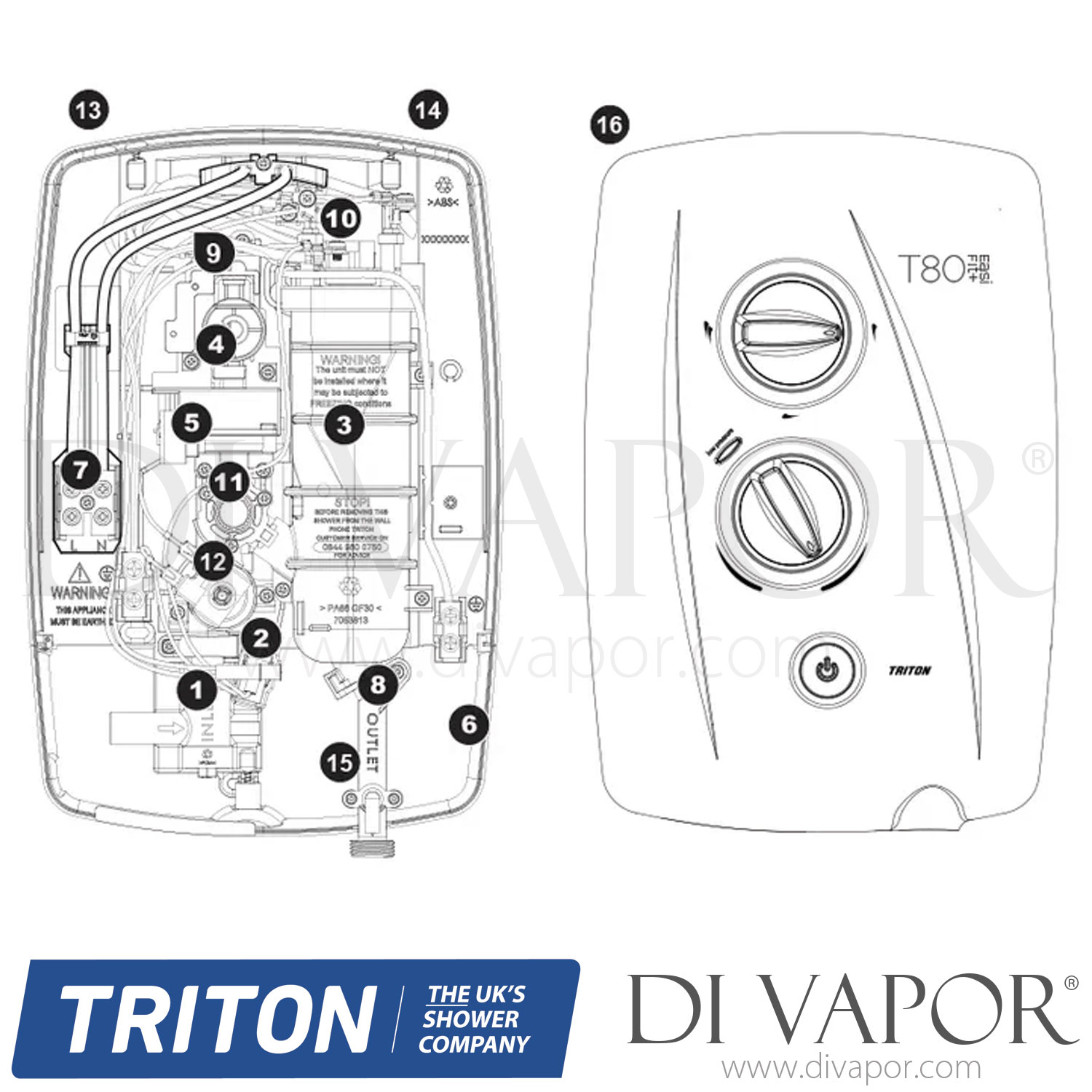 Triton T80 EasiFit Plus Electric Shower Spare Parts TR DV 199
